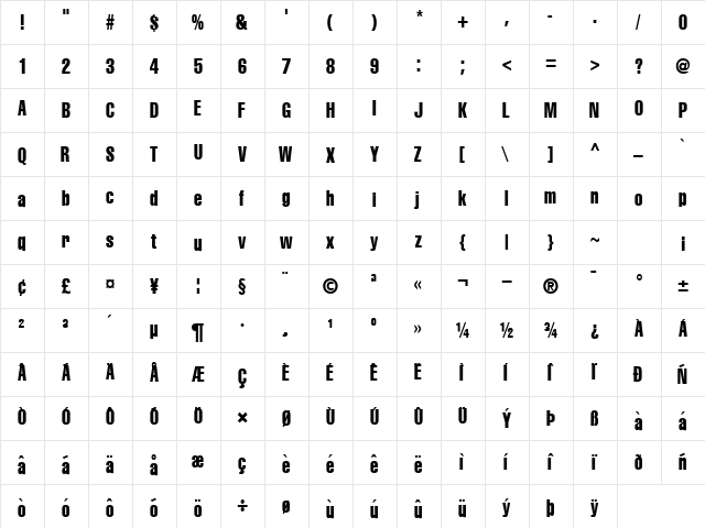 Baby Regular  glyph index