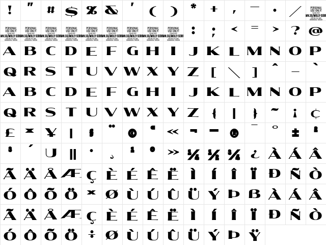 Molly Serif E PERSONAL Black  glyph index