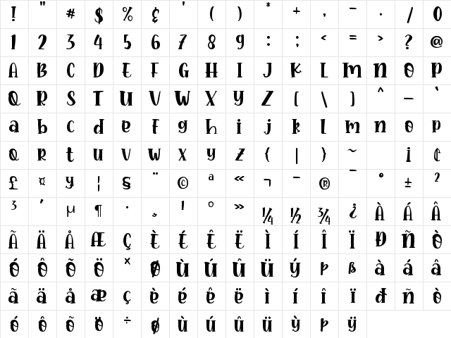 Fresh Pineapple Regular  glyph index