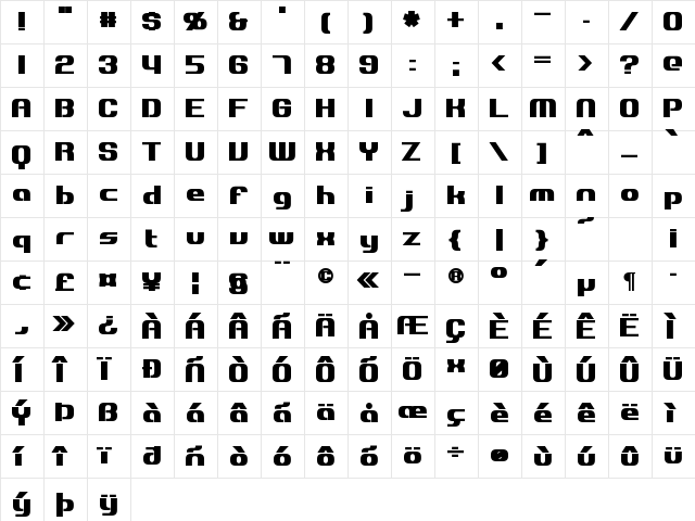 Explorien Bold  glyph index