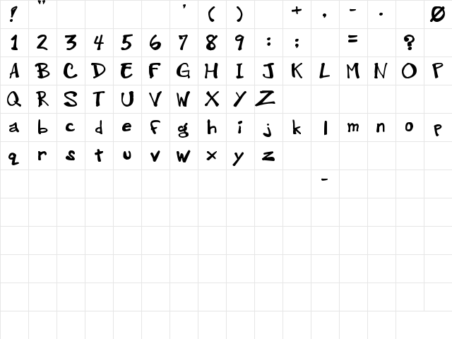 GreenWood_RS Regular  glyph index