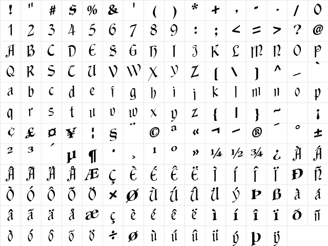 Against Regular  glyph index