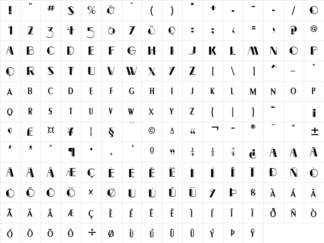 Banco Normal  glyph index