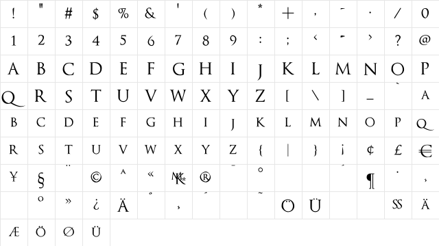 OptimusPrinceps Regular  glyph index