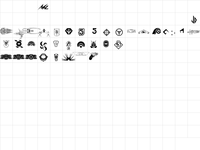 B5Symbols Bold  glyph index