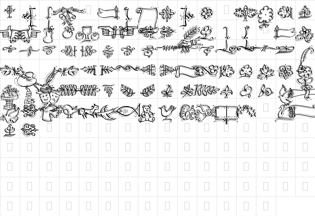 DF Calligraphic Ornaments Regular  glyph index