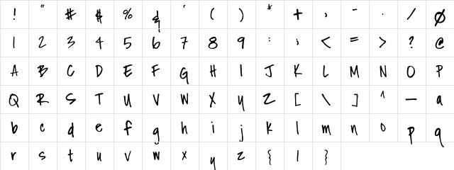 Fh_Nicole Regular  glyph index