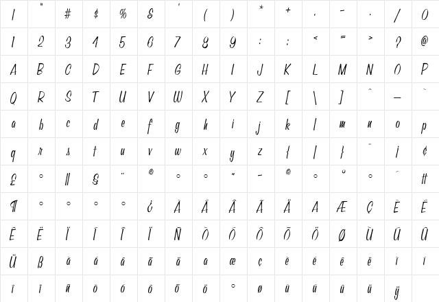 TikiHoliday Medium  glyph index