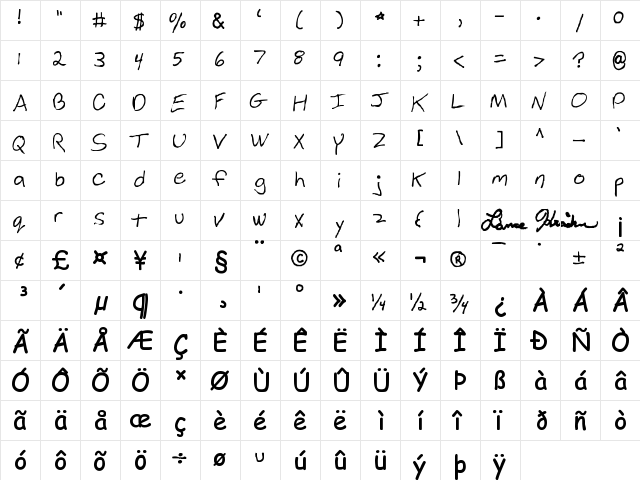 HandFont$- Regula  glyph index