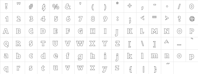 Chester Bold Hollow Regular  glyph index