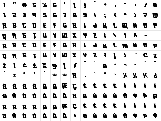 Union Gray Leftalic Italic  glyph index