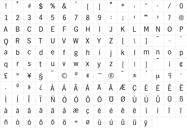 Hamburg-Light Regular  glyph index
