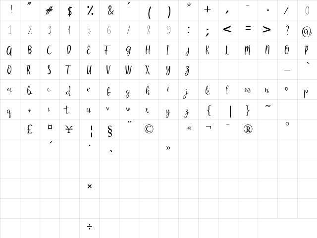 Camellia Regular  glyph index