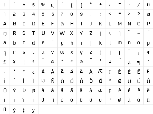 Kautiva Regular  glyph index