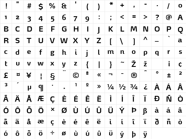 MaxDemiSerif-SemiBold Regular  glyph index