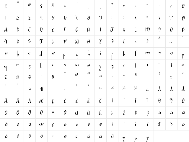 Xaphan II Regular  glyph index