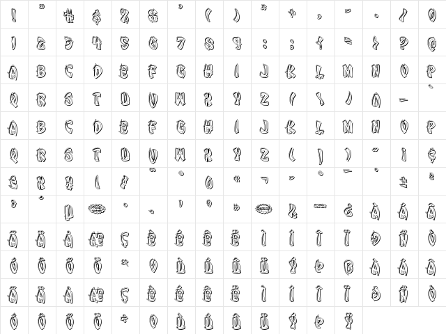 Egg Roll Engraved Regular  glyph index