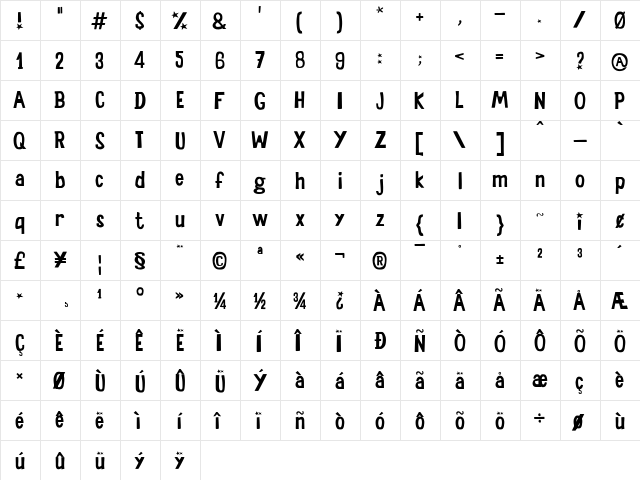 Sala de Fiestas Regular  glyph index