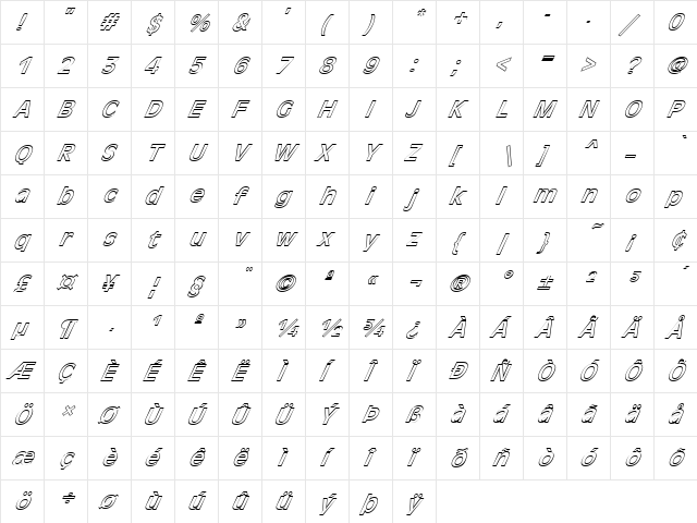 FZ BASIC 2 HOLLOW ITALIC Normal  glyph index