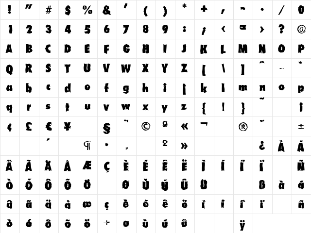 PeterBeckerCondRandom-Heavy Regular  glyph index