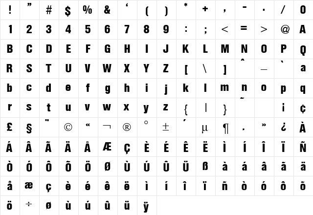 HelbaConDB Normal  glyph index