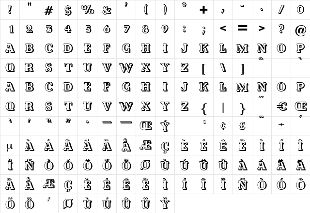 QuarterOpen Regular  glyph index