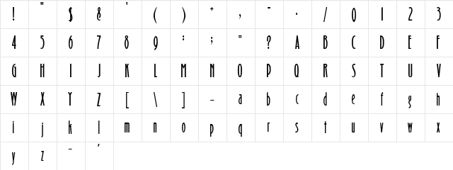 Binner Gothic  glyph index