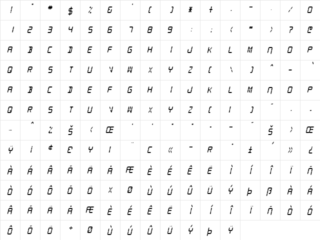 SF Digital Readout Heavy Oblique  glyph index