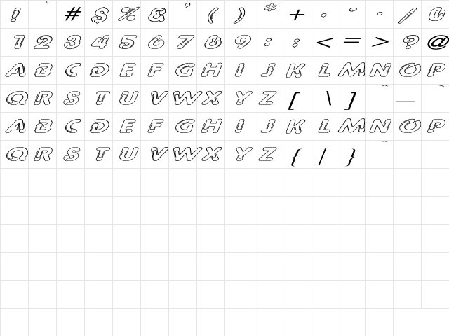 Paper Clip Ex Italic Italic  glyph index