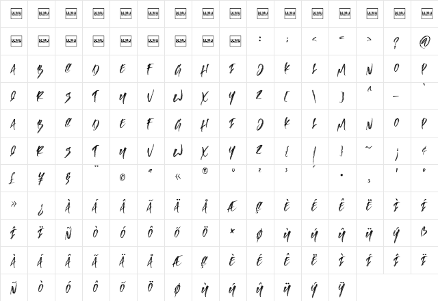 Canadian Brusher Regular  glyph index