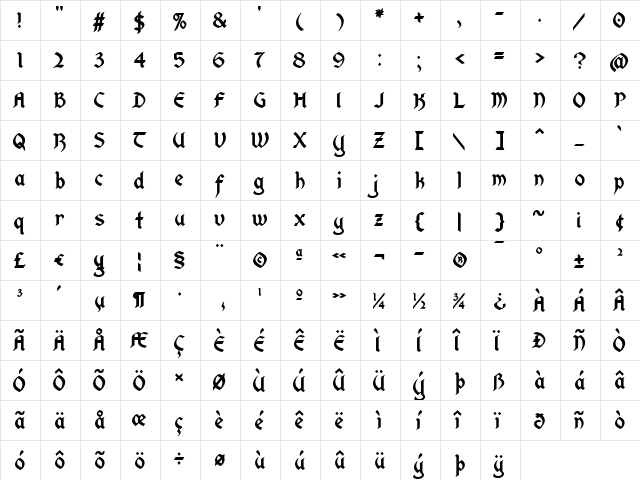 DungeonKeeperII Regular  glyph index