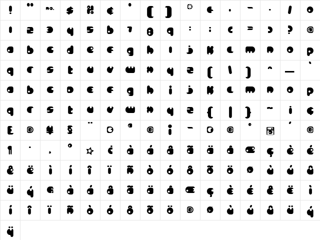 Popstar Regular  glyph index