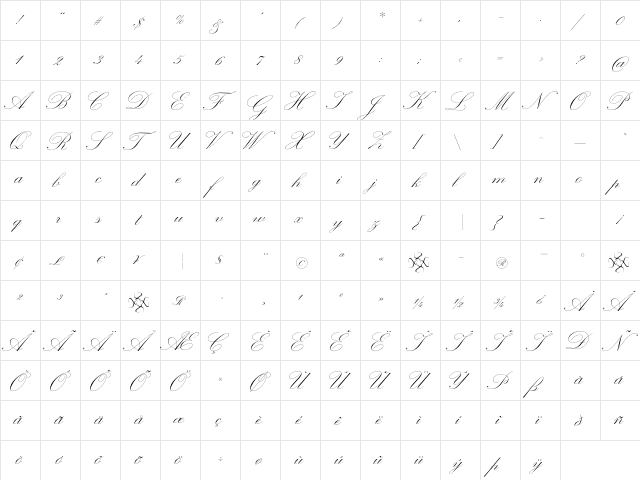 Novia Regular  glyph index