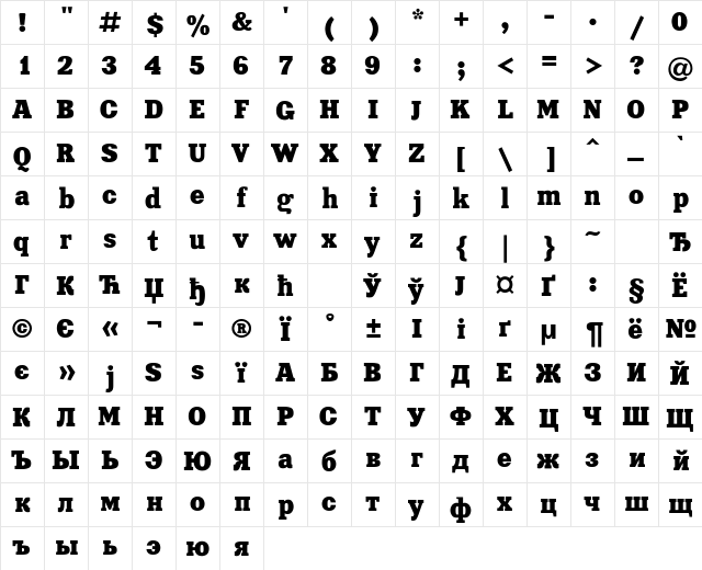 Xenia Regular  glyph index