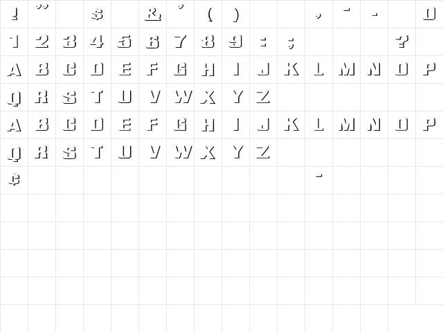 WhatA-Relief Ex Regular  glyph index