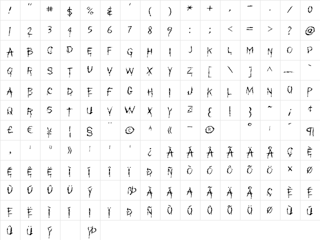My Bleeding Scars Regular  glyph index