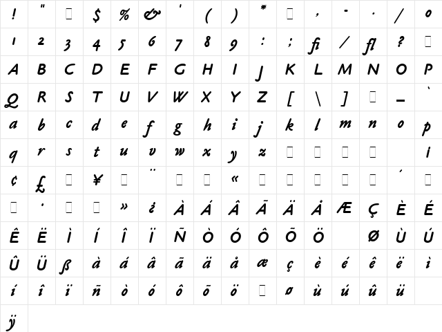 Claude Sans Bold Italic LET Plain  glyph index