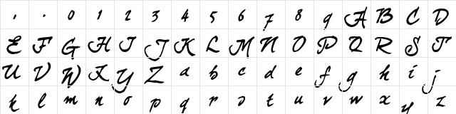 curlyJoe Regular  glyph index