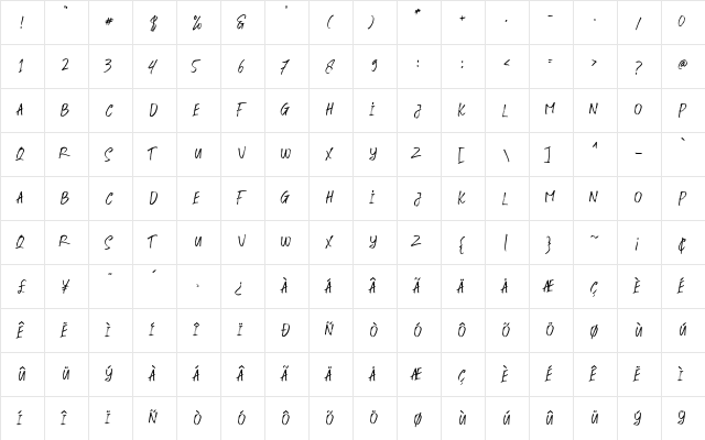 Fusterd Brush Two Regular  glyph index