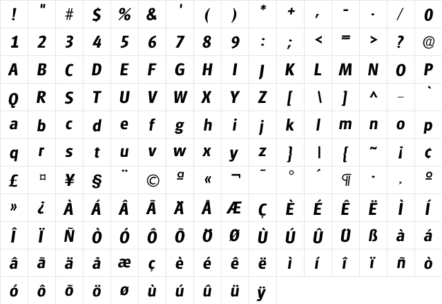 Iglasgow DemiBold  glyph index