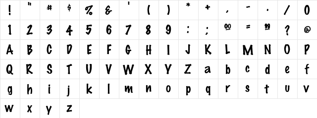 Pilot Regular  glyph index