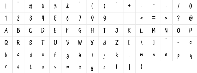 Heavy Rain Regular  glyph index