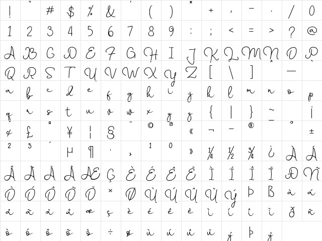 Yussan Regular  glyph index