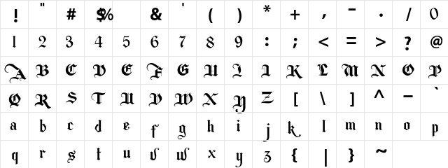 Berkahi Blackletter Bold  glyph index