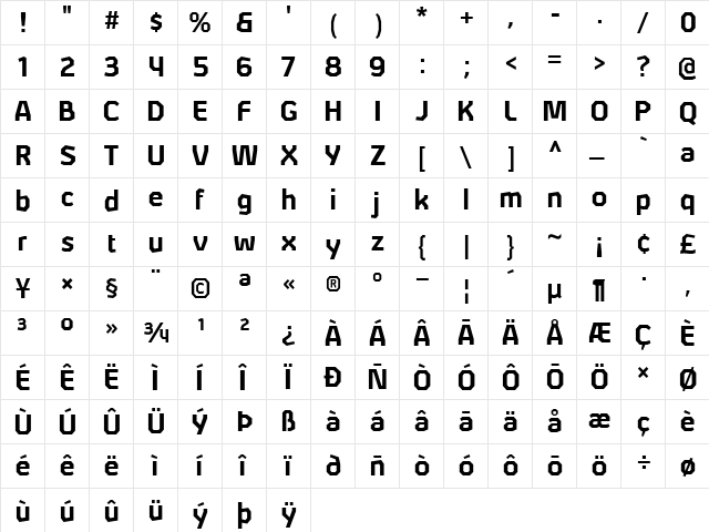 Alphii Bold  glyph index