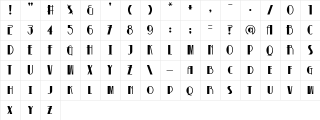 Betty Noir Regular  glyph index
