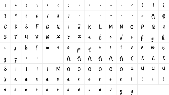 Selerane Regular  glyph index