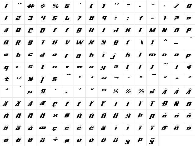 National Express Exp Italic Exp Italic  glyph index
