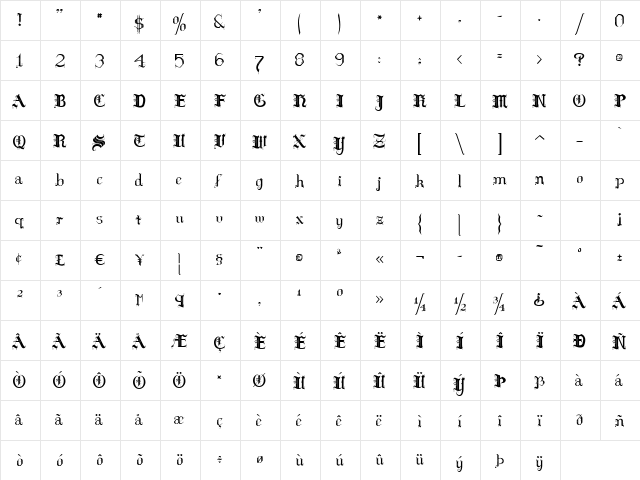 Hilda Sonnenschein Regular  glyph index