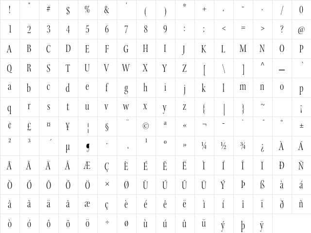 Kepler Std Light Condensed Display  glyph index